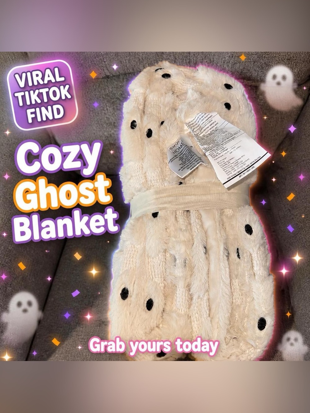 Costco - Halloween Embroidered
Faux Fur Throw with GHOSTS